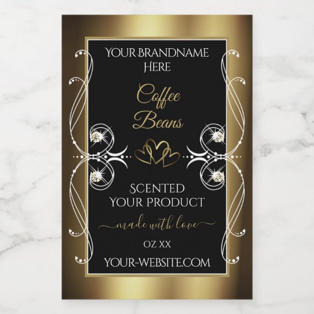 Luxurious Black Gold Product Label Shimmery Jewels (Single Label)