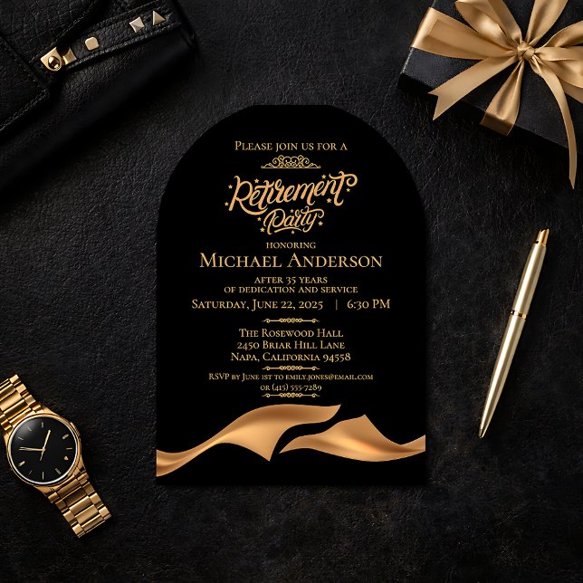 Luxurious Black Gold Retirement Party Acrylic Invitations (Creator Uploaded)