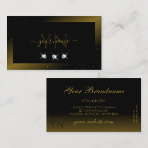 Luxurious Black Gold Sparkling Diamonds Monogram Business Card