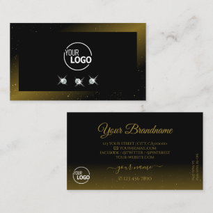 Luxurious Black Gold Sparkling Diamonds with Logo Business Card
