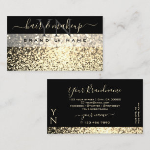 Luxurious Black Gold Sparkling Glitter Monogram Business Card