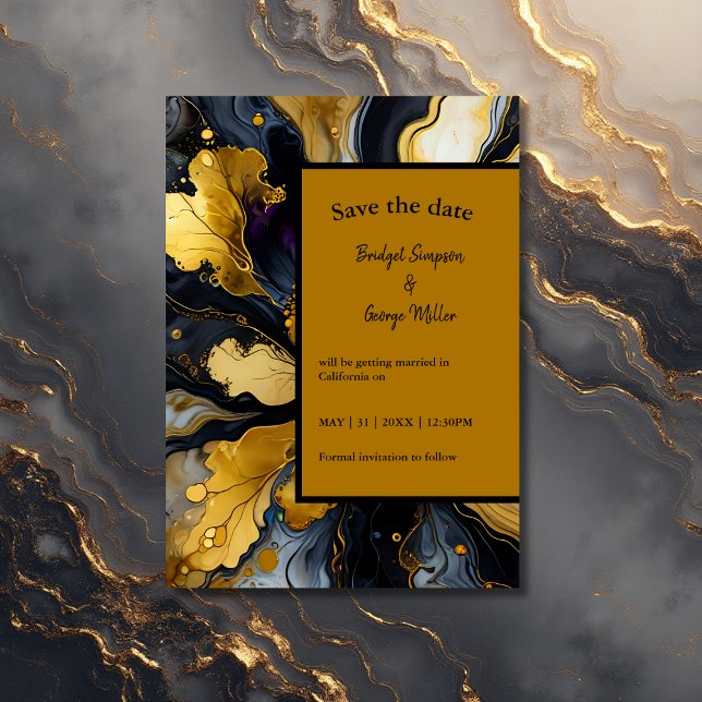 luxurious black gold wedding safe the date card (Creator Uploaded)