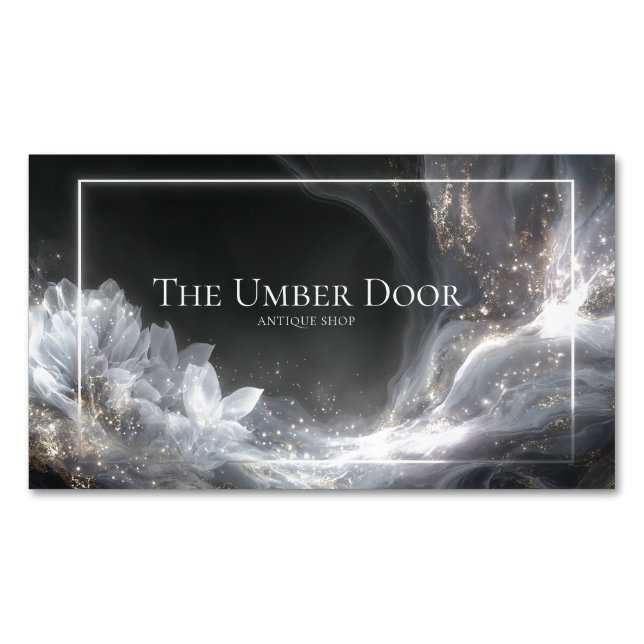 Luxurious Black Gold White Fluid Art Lotus Magnetic Business Card (Front)