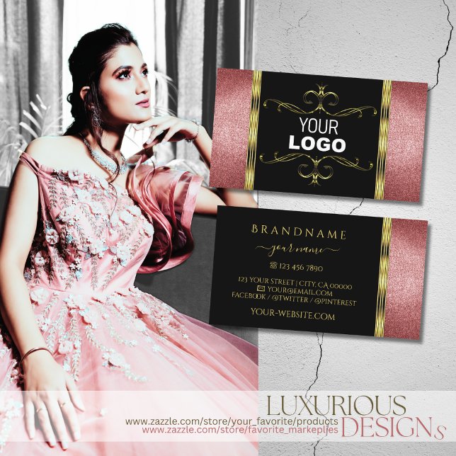 Luxurious Black Gold with Red Glitter and Logo Business Card (Creator Uploaded)