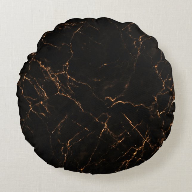 Luxurious Black Marble: Elegant Texture Round Cushion (Front)