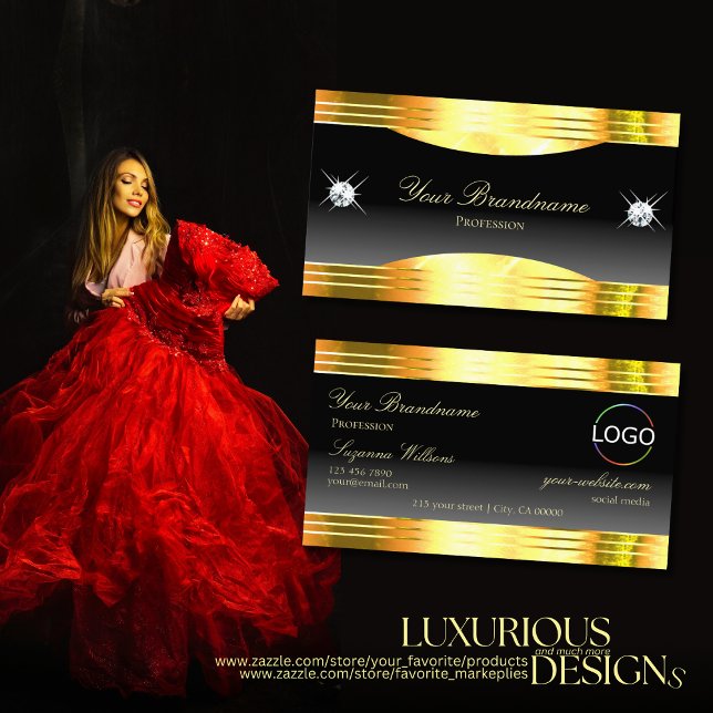 Luxurious Black Ombre Gold Borders and Logo Noble Business Card (Creator Uploaded)