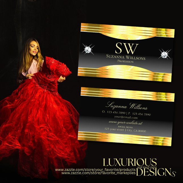 Luxurious Black Ombre Gold Borders with Monogram Business Card (Creator Uploaded)