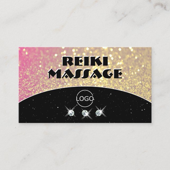Luxurious Black Pink Gold Sparkle Glitter Add Logo Business Card (Front)