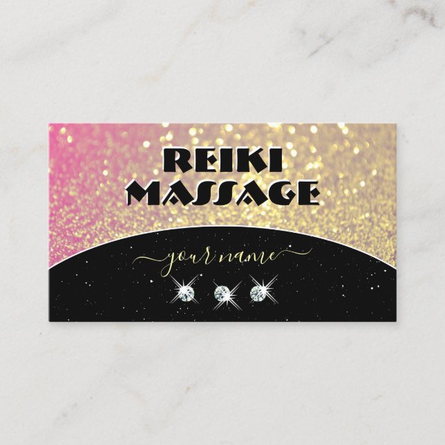Luxurious Black Pink Gold Sparkle Glitter Diamonds Business Card (Front)