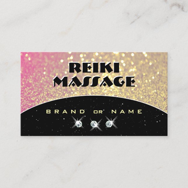 Luxurious Black Pink Gold Sparkle Glitter Shimmery Business Card (Front)