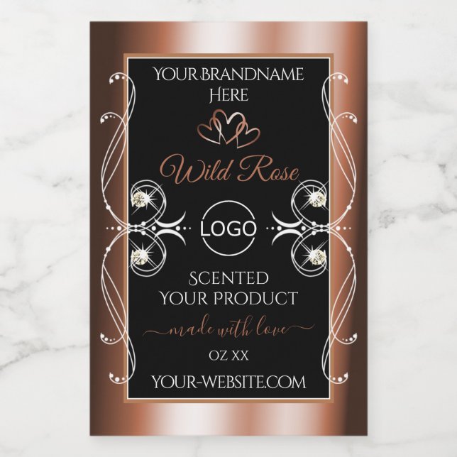 Luxurious Black Rose Gold Frame Product Label Logo (Single Label)
