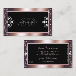 Luxurious Black Rose Gold Sparkle Jewels Monogram Business Card