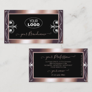 Luxurious Black Rose Gold Sparkle Jewels with Logo Business Card