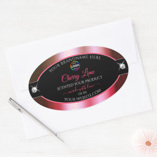 Luxurious Black Shiny Red Green Logo Product Label