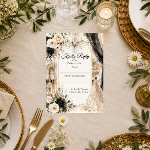 Luxurious Black Tie Elegance Wedding RSVP Card