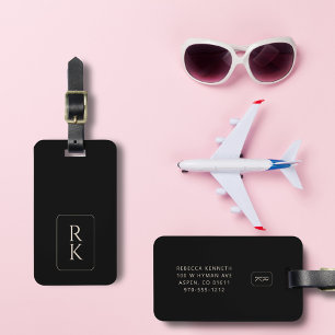 Luxurious Black & White Minimalist Custom Monogram Luggage Tag