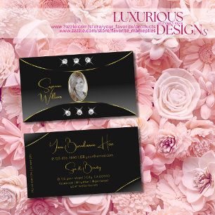 Luxurious Black with Gold Decor Diamonds and Photo Business Card