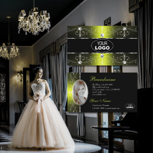Luxurious Black Yellow Ornate Borders Logo Photo Business Card