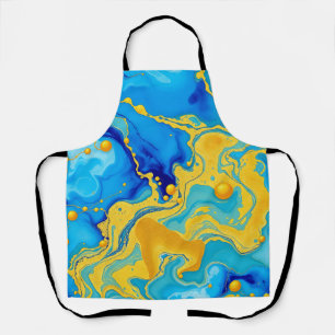 Luxurious Blue and Gold Alcohol Ink Abstract Apron