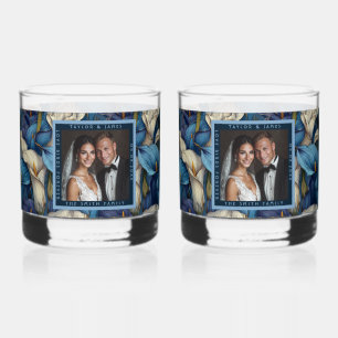 Luxurious Blue Calla Lilies Greenery Wedding Whiskey Glass