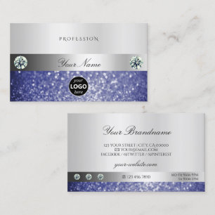 Luxurious Blue Glitter with Logo Shimmery Silver Business Card