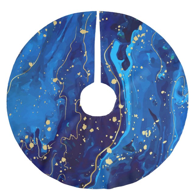 Luxurious Blue Gold Marble Texture Brushed Polyester Tree Skirt (Front)