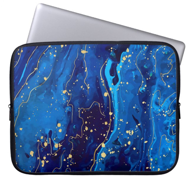Luxurious Blue Gold Marble Texture Laptop Sleeve (Front)