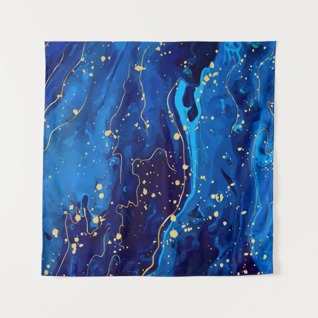 Luxurious Blue Gold Marble Texture Tapestry (Front)