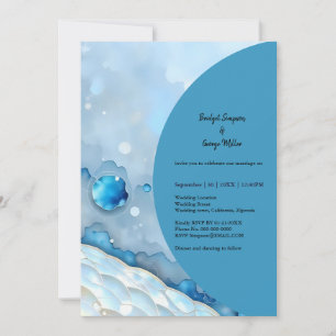 Luxurious Blue Watercolor Abstract Pearlescent Invitation