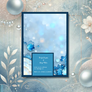 Luxurious Blue Watercolor Abstract Pearlescent Invitation