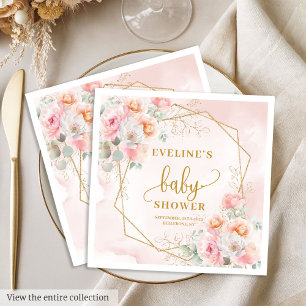 Luxurious blush pink florals baby shower luncheon napkin