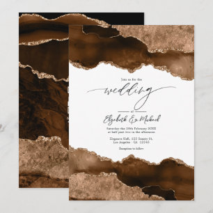 Luxurious Brown & Gold Agate Wedding QR Code Rsvp  Invitation