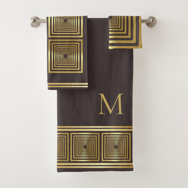 Luxurious brown gold elegant monogram Towel set (Insitu)