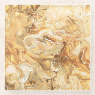 Luxurious Brown-Gold Watercolor Art Glass Coaster