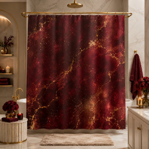 Luxurious Burgundy and Gold Abstract Shower Curtain