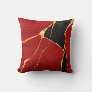 Luxurious Burgundy and Gold Marble Decorative Cushion