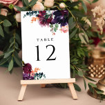 Luxurious Burgundy Floral Wedding Table Number<br><div class="desc">Perfect for fall and winter weddings, this elegant wedding table number design has sumptuous bouquets in painted watercolor hues of dark wine, eggplant purple, burnt orange, marsala red, deepest rose pink, beige, teal and green. The look is carefree contemporary elegance. Create individual table number cards for each of your tables...</div>