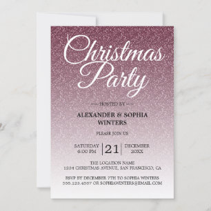 Luxurious Burgundy Glitter Ombre Christmas Party Invitation