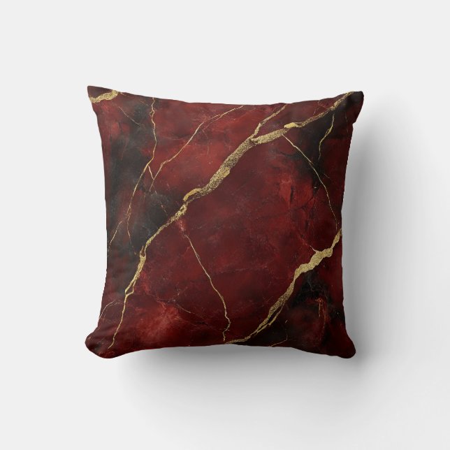 Luxurious Burgundy Gold Marble Decorative Pillow (Front)