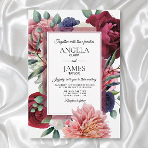 Luxurious Burgundy Pink Navy Blooms Invitation