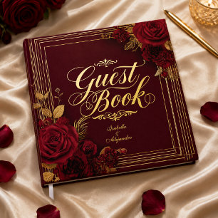 Luxurious Burgundy Rose Gold Wedding Guest Book