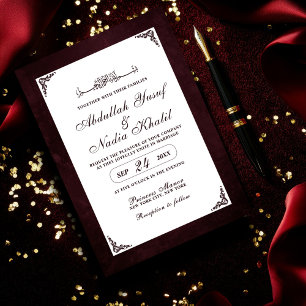 Luxurious Burgundy & White QR Code Islamic Wedding Invitation