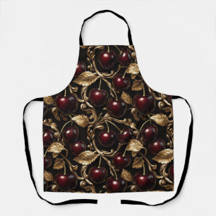 Luxurious Cherry and Gold Baroque Seamless Pattern Apron