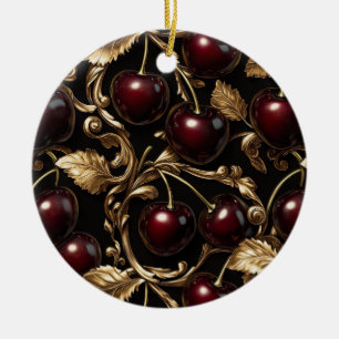 Luxurious Cherry and Gold Baroque Seamless Pattern Ceramic Tree Decoration