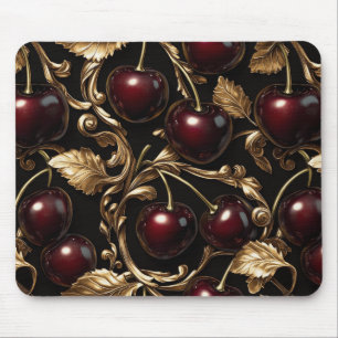 Luxurious Cherry and Gold Baroque Seamless Pattern Mouse Mat