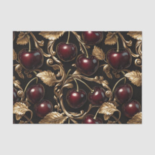 Luxurious Cherry and Gold Baroque Seamless Pattern Tissue Paper
