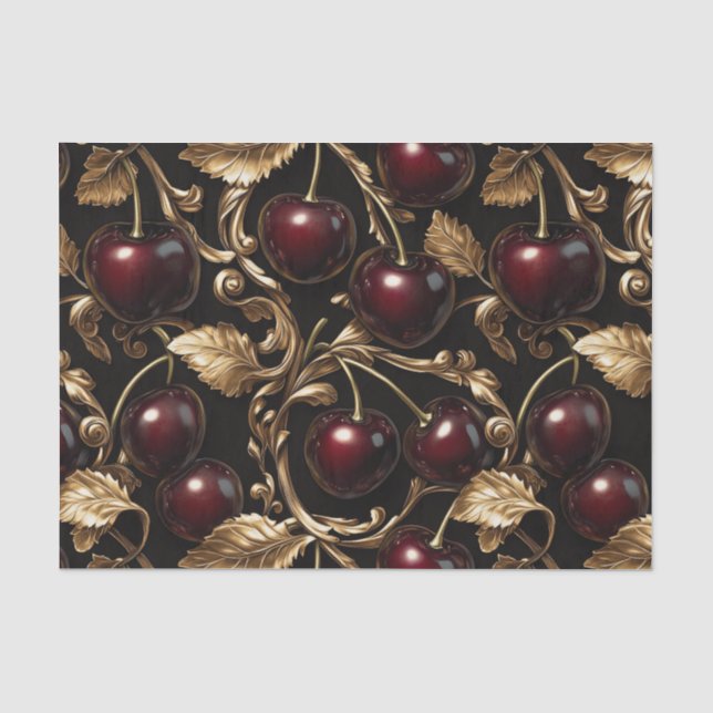 Luxurious Cherry and Gold Baroque Seamless Pattern Tissue Paper (Front)