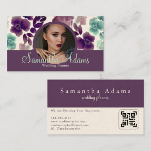 Luxurious Chic Burgundy and Blue Floral Photo Business Card