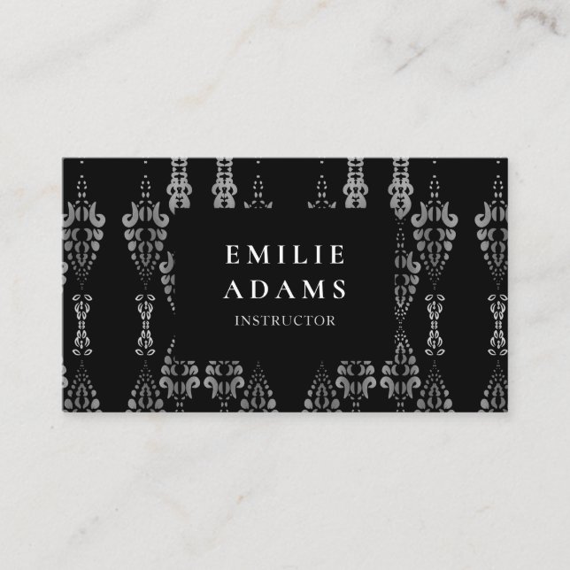 Luxurious Chic Silver Black and White Ornamental Business Card (Front)