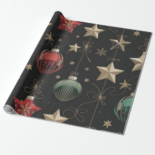 Luxurious Christmas Ornament and Golden Star Wrapping Paper